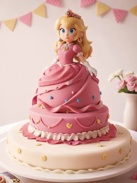 (masterpiece, best quality), marzipan cake shaped like wedding cake, super mario, princess peach, <lora:CakeStyle:0.55> , CakeStyle,