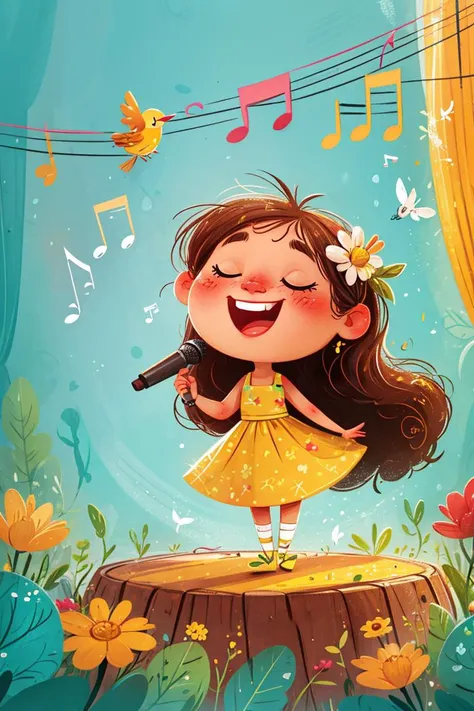 masterpiece, high quality, a cute girl, yellow long hair, sing a song, <lora:J_huiben:0.8> j_huibenï¼chibi