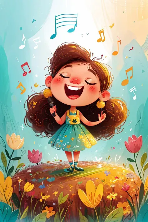 masterpiece, high quality, a cute girl, yellow long hair, sing a song, <lora:J_huiben:0.8> j_huibenï¼chibi