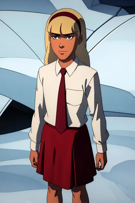 (masterpiece, best quality), intricate details,
1girl, <lora:Char_DC_Child:0.8> Child, bangs, blunt_bangs, blonde_hair, long_hair, red_eyes, red_hairband, collared_shirt, formal, red_necktie, school_uniform, red_skirt, white_shirt, long_sleeves,