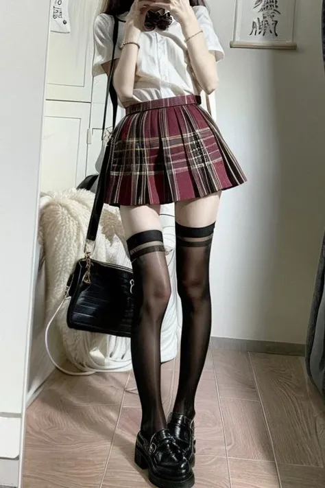 <lora:SexyStockings-v1:0.9> close up of legs, photo of a pretty curvy redhead ponytail woman supermodel wearing black pink bow thigh-highs and miniskirt standing in a modern minimalist apartment, perfect face, perfect lighting, intricate, incredible detail, masterpiece, professional photoshoot,