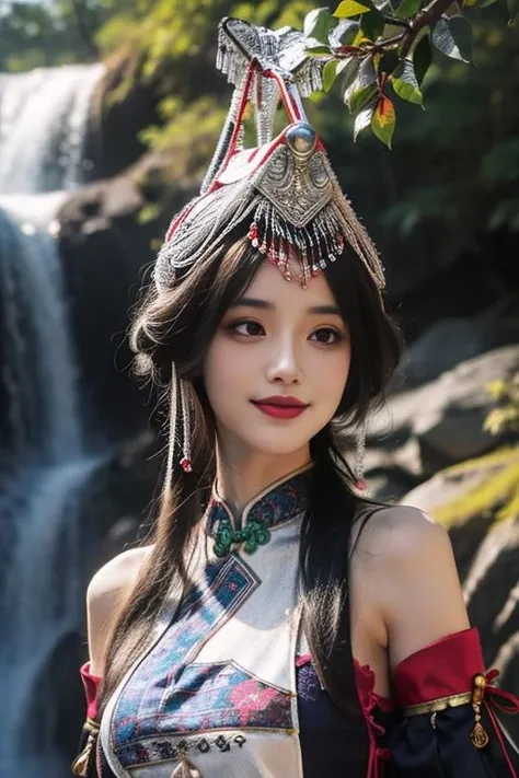 ltra-detailed,highly detailed,best quality,masterpiece,illustration,realistic,
guqinghan,fhz, 1girl, solo, upper body, 
hat,hair ornament,hat tassel, chinese clothes, traditional clothes, bare shoulders,dress,  detached sleeves,  jewelry, print clothes,
long hair, bangs,light smile, 
photo background, photo inset, blurry background, reference inset, outdoors,nature,river,
<lora:guqinghan fhz_v3_06:0.7>