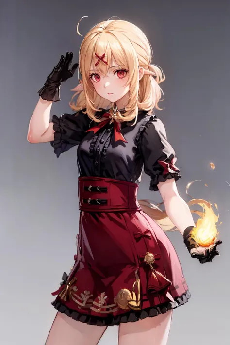 masterpiece, best quality, <lora:klee-ex:1>,1girl, <lora:style03:1>,simple background, fire ball,fire,magic