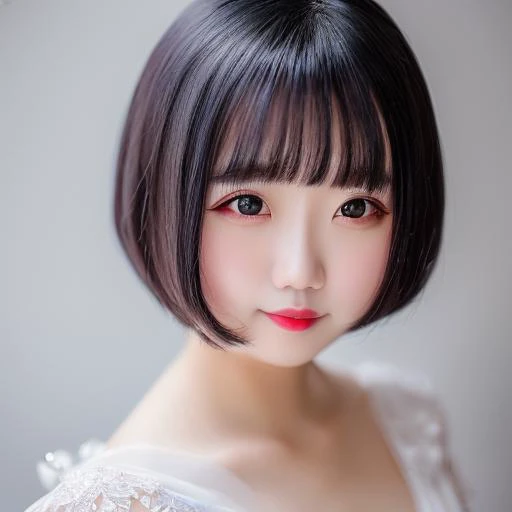 yuino_mashu, (8k, RAW photo, best quality, masterpiece:1.2), High detail RAW color photo, professional photograph, (realistic, photo realistic:1.37), ((best quality)), 1 girl, cinematic light, (finerly detailed face:1.2), (masterpiece:1.5), (best quality:1.2), (looking at viewer:1.2),  white background,  bob cut, maid headdress,