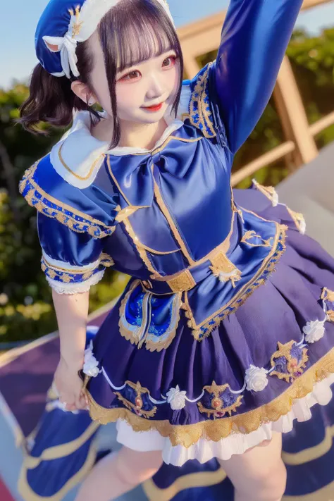 yuino_mashu, <lora:jp idol costume:1>, (8k, RAW photo, best quality, masterpiece:1.2), portrait, High detail RAW color photo, professional photograph, (realistic, photo realistic:1.37), ((best quality)), 1 girl, cinematic light, (finerly detailed face:1.2), (masterpiece:1.5), (best quality:1.2), (looking at viewer:1.2), smile, outdoors, sunlight,