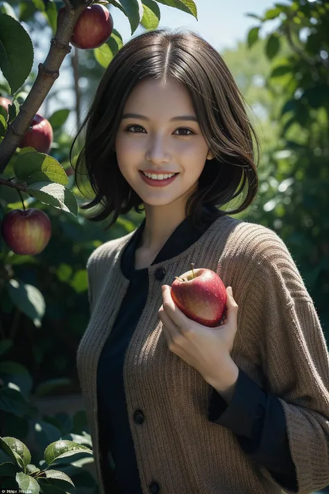 ((masterpiece:1.3,concept art,best quality)),very cute appealing anthropomorphic apple,looking at the viewer,big grin,happy,fruit,berry,droplets,macro,sunlight,fantasy art,dynamic composition,dramatic lighting,epic realistic,award winning illustration