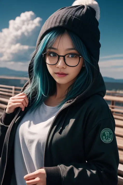 akanekurokawa,
akane kurokawa, bangs, (green eyes:1.3), blue hair, medium hair, dark blue hair,
BREAK long sleeves, hat, jacket, glasses, hood, black jacket, black headwear, hoodie, hood down, red-framed eyewear, beanie,
BREAK outdoors, city, sun, sky, clouds,
BREAK looking at viewer, (cowboy shot:1.5),
BREAK , (masterpiece:1.2), best quality, high resolution, unity 8k wallpaper, (illustration:0.8), (beautiful detailed eyes:1.6), extremely detailed face, perfect lighting, extremely detailed CG, (perfect hands, perfect anatomy),
<lora:NOISEOFFSET_BY_STABLE_YOGI:0.8> dark
<lora:DETAIL_SLIDER_BY_STABLE_YOGI:0.8>