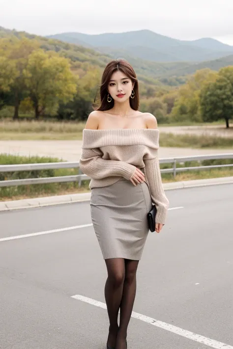 <lora:DETAIL_SLIDER_BY_STABLE_YOGI:0.8>
1 woman, detailed, realistic, standing, full body shot, outdoors, scenic view
<lora:Sweater + Pencil Skirt By Stable Yogi:0.4> amber pencil skirt, off-shoulder sweater, pantyhose, earrings
