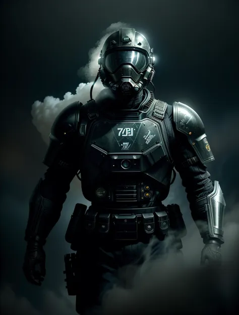 Create a cinematic, filmic image ((best quality)), ((masterpiece)), ((realistic)) of (((post nuclear landscape))). Show an army ranger and [full body] emerging from the thick smoke, fire, flat black painted power combat armor, facemask and helmet, guns and tanks, 24mm, 4k textures, soft cinematic light, adobe lightroom, photolab, hdr, intricate, elegant, highly detailed, sharp focus, ((((cinematic look)))), soothing tones, insane details, intricate details, hyperdetailed, low contrast, soft cinematic light, exposure blend, hdr, faded, <lora:more_details:.8>, <lora:wowifierV3:.8>