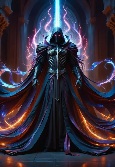 poster art, evil knight with a long flowing dark cape, angel of darkness, fearsome and visually striking character with shifting tendrils, dark holographic glow, dim light, fantasy art, attention to details, octane render, volumetrics, by greg rutkowski <lora:ral-fluff-sdxl:0.8> ral-fluff <lora:ral-paperstreamer:0.8> ral-paperstreamer