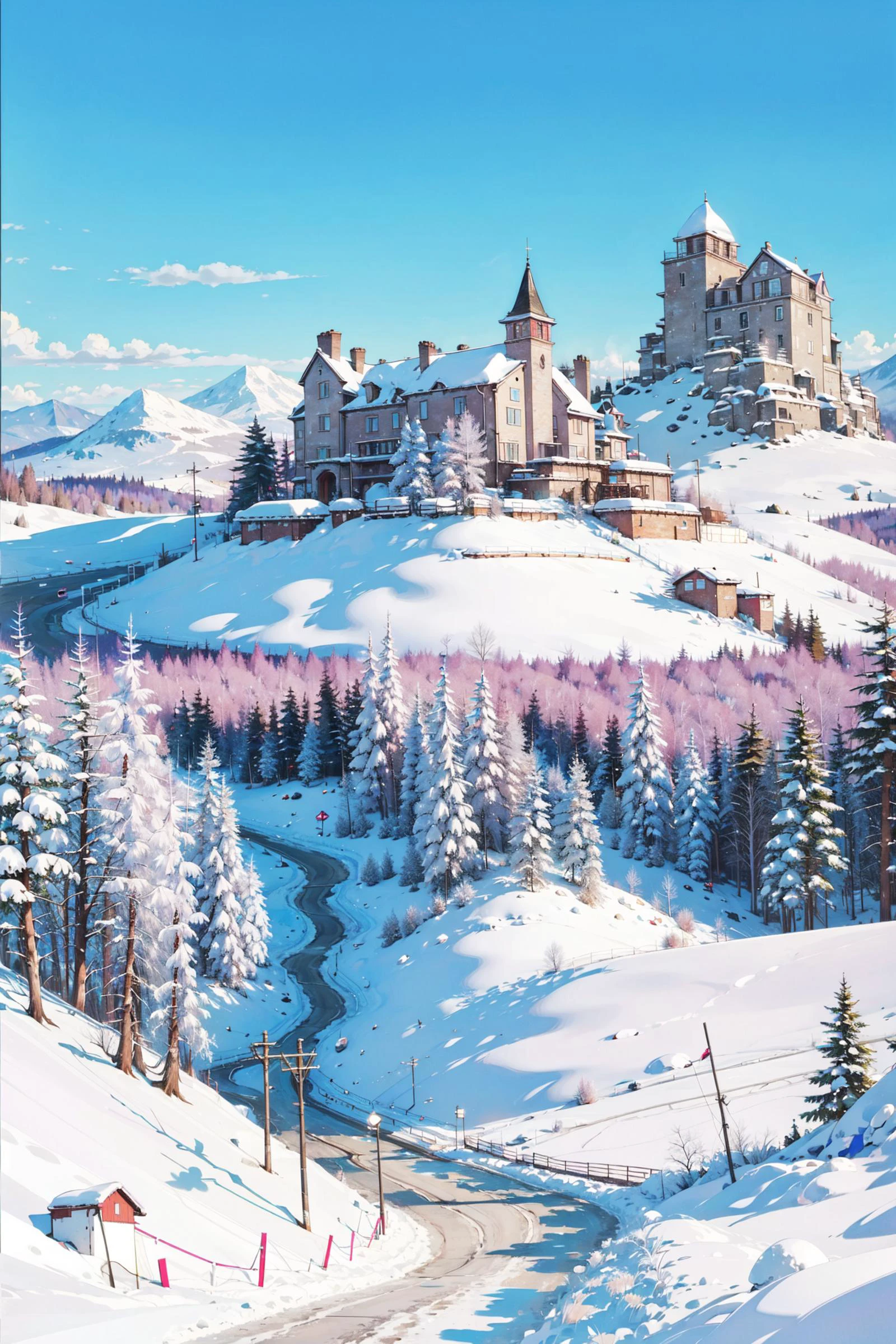 ((best quality, masterpiece, absurdres, super-resolution)), landscape, snowscape, snow, white, magenta, cyan  <lora:CMYK-CORE_v1.0:0.8>