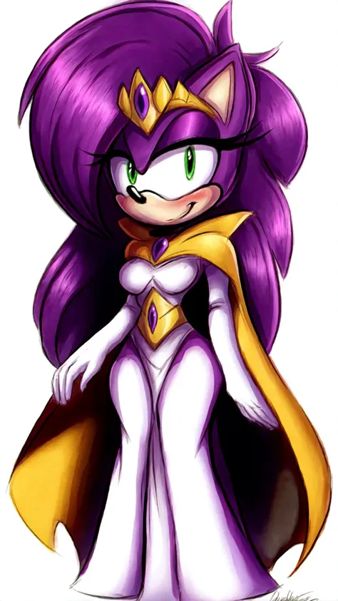 <lora:QueenAleena:0.7> QueenAleena, sonic \(series\), 1girl, long hair, furry, purple hair, furry female, animal ears, purple fur, purple skin, BREAK, dress, yellow cape, white dress, cape, tiara, armor, long sleeves, BREAK, <lora:soniathehedgehog:0.5> sonia, purple hair, BREAK,