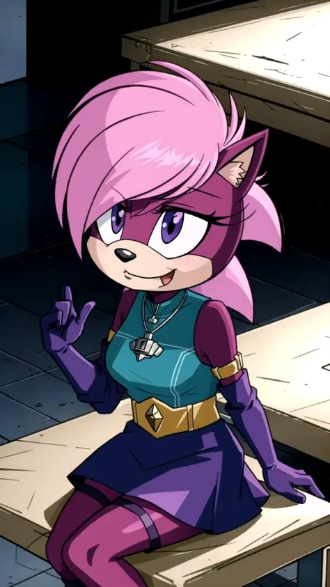 <lora:soniathehedgehog:0.8> sonia, purple hair, furry female, animal ears, furry, (body fur, animal nose, two-tone fur:1.15), elbow gloves, pink fur, short hair, BREAK, sleeveless, skirt, shirt, gloves, jewelry, necklace, BREAK, (cute, adorable:1.25), BREAK, on chair, sitting, masterpiece, best quality, extremely detailed, highly quality, 4k, sharp focus, professional, sharp focus, award winning, cinematic lighting, octane render, unreal engine, volumetrics dtx, Wallpaper,