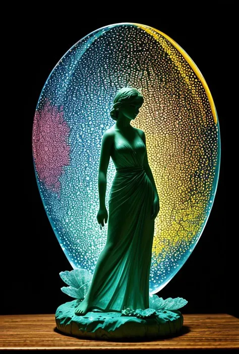 (close up of a grave statue figurine on a table, inspired by Quirizio di Giovanni da Murano, cloisonnism, realistic glass sculpture, 84mm), closeup photo, h 7 0 4, version 3, 1/320, glass flowers, high quality product image , coral reef, flora and fauna, cosmic nebula, dark background christian dior style, with frozen flowers around her, stunning-design, beutifull, side profile artwork, glass figurines, multicoloured, displayed, backlight
<lora:Better_Details:0.6>
<lora:epiC35mm:0.6> epiC35mm
<lora:LCM_1-5:0.7>
<lora:ContrastControl:1.3>
<lora:Colortone_Slider:1.8> bright color