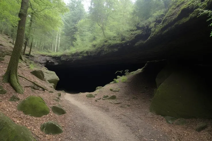 a poorly lit photo of the chasm in the woods outside of town