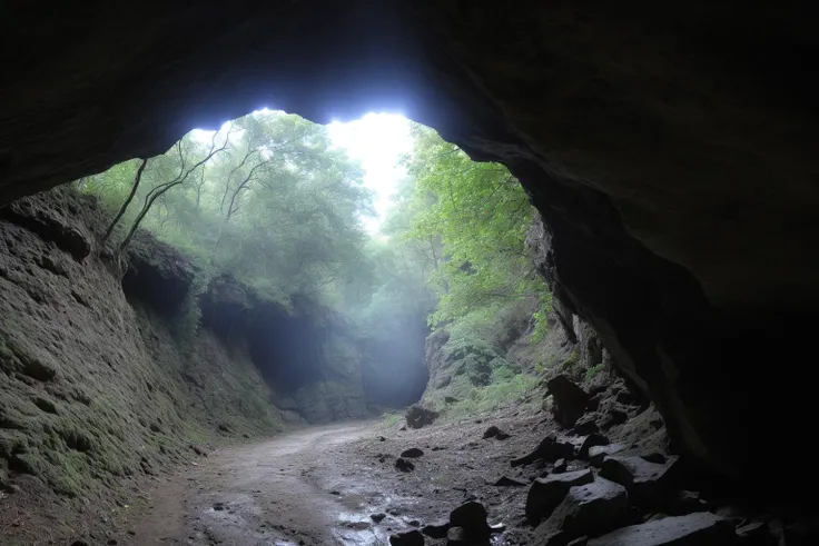 a poorly lit photo of the chasm in the woods outside of town