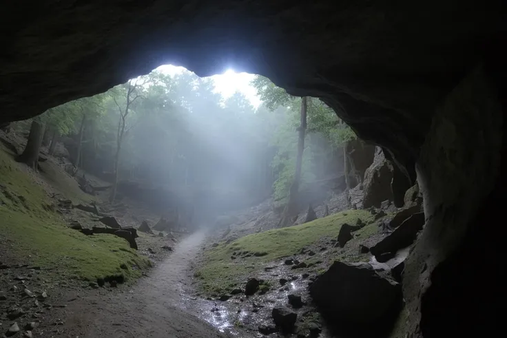 a poorly lit photo of the chasm in the woods outside of town