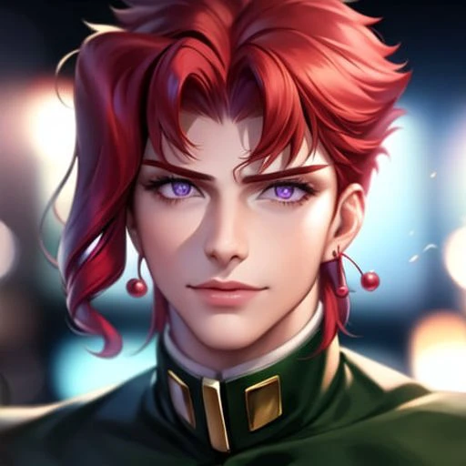 1boy, kakyoinjojo, masterpiece, hires, highquality, detailed, digital art, anime, red hair, school uniform, earrings, PORTRAIT, PURPLE EYES, lighting, night lights, octane render <lora:sakimiChanLora_v10:0.76> <lora:kakyoinjojo-000004:1>