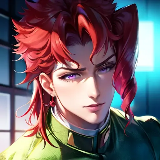 chibi, ((purple eyes, beautiful face)) masterpiece, highres, photorealistic, real, best quality, 8k, best quality, realistic, ultra-detailed, perfect lighting, cinematic lighting, 1boy, asian, red hair, solo, looking at viewer, ((kakyoinjojo)) , sakimichan ,<lora:sakimichanStyle_v15:0.7> green gakuran  <lora:kakyoinNoriakiLora_v1:0.6>