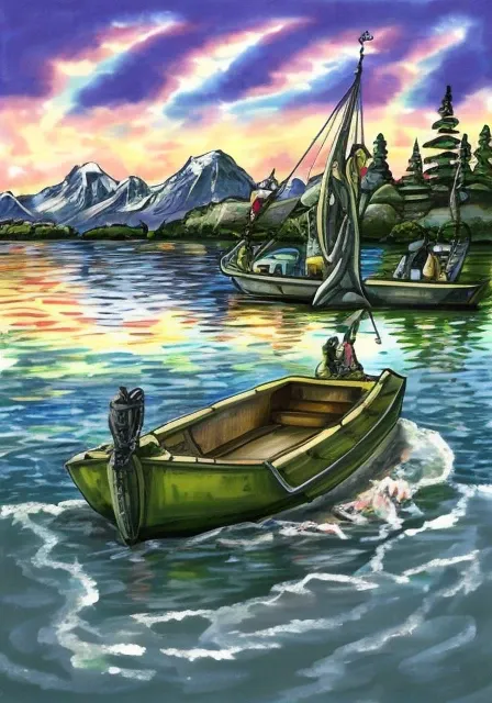 by cranash64s, <lora:cranash64_v1.0-sv5:1> a boat on a lake