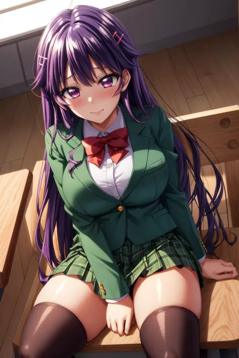 nsfw,(super fine illustration,8K CG wallpaper,best quality,extremely detailed,ultra high res,best aesthetic),(cowboy shot,from front),1girl,1girl, solo,idolmaster, ((anna mochiduki)), (yo, beautiful girl), (beautiful green eyes),(eyeshadow),(((beautiful purple hair)))), ((midium long hair)),(ahoge),(wet hair), (shiny hair),(wet skin), (dark skin),(shiny skin),(school uniform, white collared shirt, collarbone), (red long tie), (checked skirt,chorker, wearing a cardigan around),(the waist),(flat chests,very small breasts),sweaty body), (open clothes),((yellow Leopard print bra and panty)), ((lift up bra)),((pull down skirt and panty)),(((pubic purple hair:1.5)),(bsp, pussy juice dripping,pussy, pussy slip,no makeup, sweaty body),(spread legs:1.2),(spread pussy:1.3),(straddling),(steam),(scatter sweat),(embarrassed,smile), open mouths,(((one eye closed))),(((tongue out))),deep breathing, feel good,indecency,(Nice touch),(grin),(one eye closed),((Kamimei),(lipstick),((fingernails)),(ecstasy),(((sex,Cowgirl,pov))),(cum shot:1.3),(background classroom),(twilight),Blur the background,