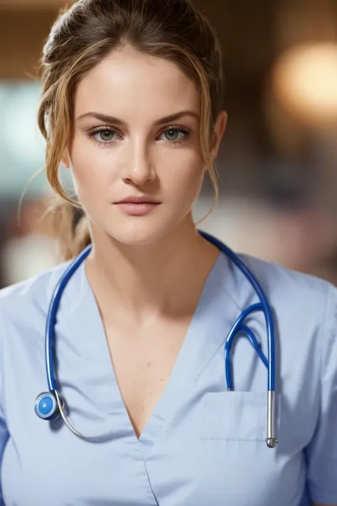 face shot, solo, looking at viewer, a nurse in scrubs is worried about her patient's condition, at hospital, soft colors, bokeh, masterpiece, high quality, (high detailed skin:1.1)
<lora:shailene_woodley_lora_v01:1> shay91