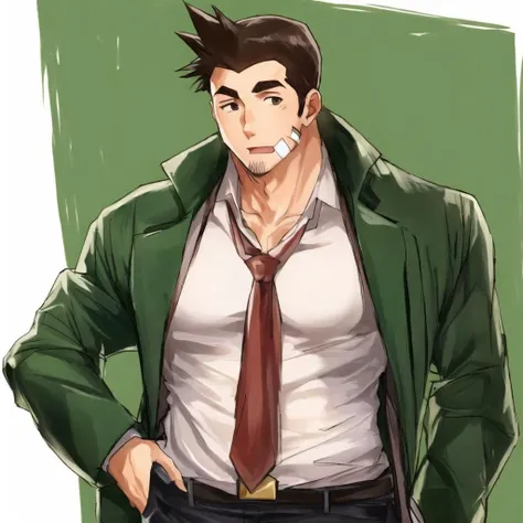 gumshoe, solo, 1boy, broad shoulders, muscular male