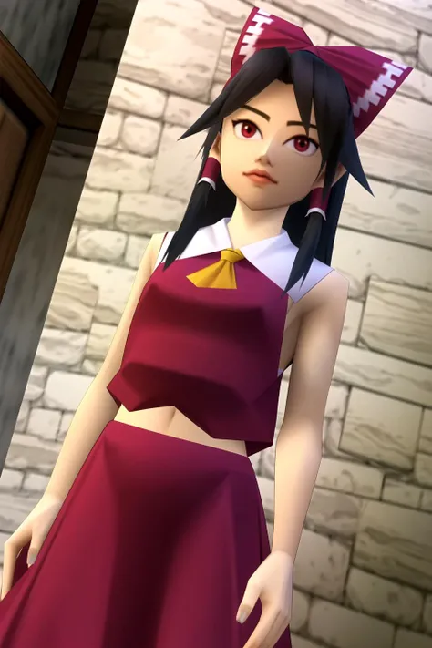 masterpiece, best quality, 1girl, cowboy shot, (Hakurei Reimu), Touhou, low poly, <lora:oot-254:0.67>
