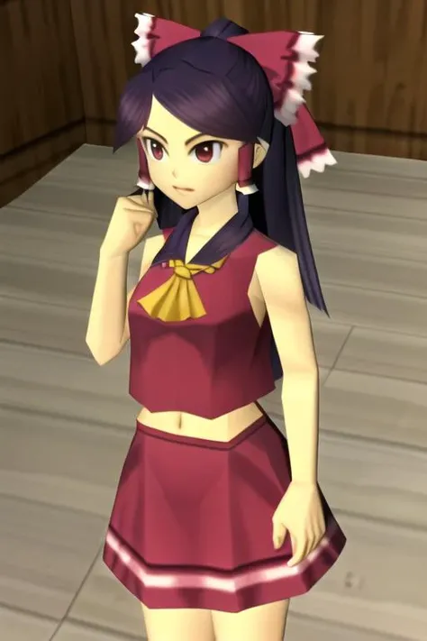 <lora:N64 Lowpoly:0.8>, 1girl, cowboy shot, (Hakurei Reimu), Touhou, 3D, low poly, n64-lowpoly style,  <lora:oot-254:0.6>