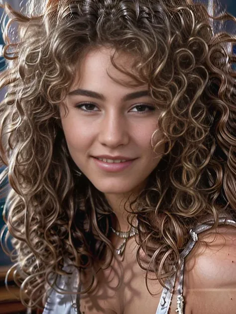 night, DL, curly long hair, smiling, staring at the camera, photography, trending on artstation, sharp focus, studio photo, intricate details, highly detailed, front face, by greg rutkowski <lora:DL:0.9> <lora:add_detail:1>