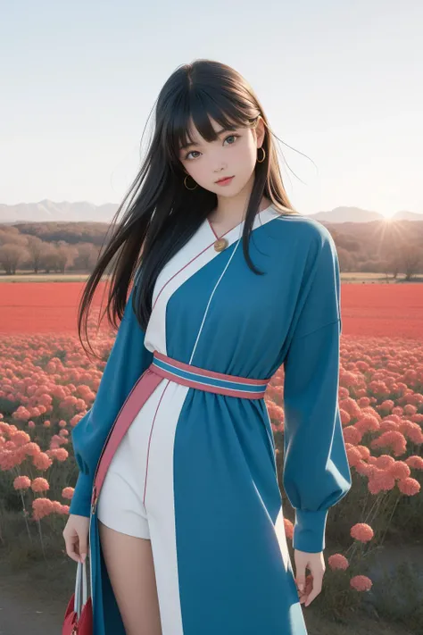 1girl, colorful Redshift render, Rule of Thirds, over the shoulder shot of a ("The Age of Study":1.3) , it is very Frosted and Hyper-Creative, desolate flower field with Pecan, at Sunset, tilt shift, Fine art, Surprising, behance, Superflat, cinematic lighting, F/2.8, DayGlo color grading, Blue mist, arcane, highly detailed, Pixabay, (art by Alexander Millar:1.2) , (Janne Kahila:1.2) , (Guillermo Arriaga:0.8) , (Jean-Jacques Avril I:1.0)