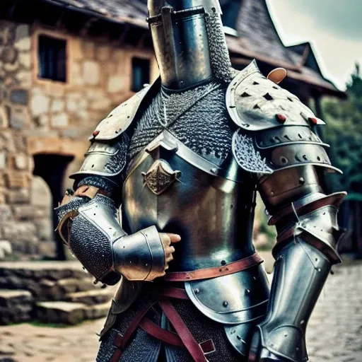 an heavyknight, standing in front of medieval village, holding a mace,waering armor, tabar, full-length photo, 70mm lens, symmetrical, posing, sharp, textured skin, realistic,intricated detailed, detailed gauntlet ,(perfect fingers:1.2), photographed by a Nikon Z7 II Camera,(high detailed armor:1.2),8k uhd, <lora:heavyknight:0.8>