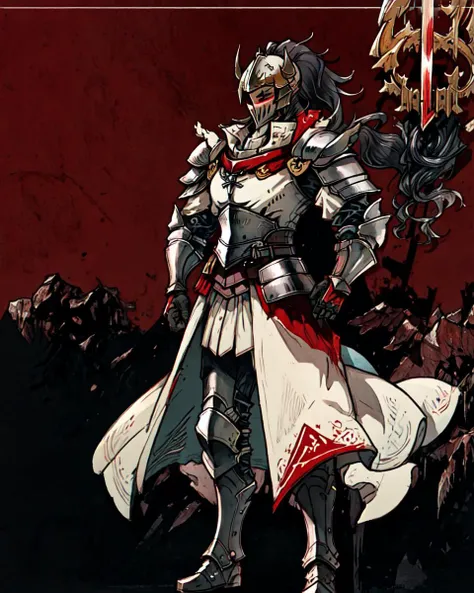 (solo), heavyknight, (((red)) Gryffindor knight), (red tall_ponytail), ((male)), (black hair, fullbody), (helmet, armor:1.2), 
standing,
<lora:RogueMask:0.3>, ufotable official art, pastel colors, <lora:fantasy_20230707233406:0.2>, <lora:akagi_shun_offset:0.5>, <lora:epeulu-res:0.5>, <lora:gmstyle:0.5>, <lora:nomura_tetsuya_offset:0.5>, <lora:ff16style:0.5>, <lora:amano_yoshitaka_offset:0.3>, <lora:nijjj:0.3>