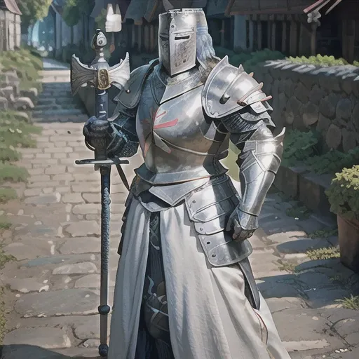 an heavyknight, standing in front of medieval village, holding a mace,waering armor, tabar, full-length photo, 70mm lens, symmetrical, posing, sharp, textured skin, realistic,intricated detailed, detailed gauntlet ,(perfect fingers:1.2), photographed by a Nikon Z7 II Camera,(high detailed armor:1.2),8k uhd, <lora:heavyknight:0.8>