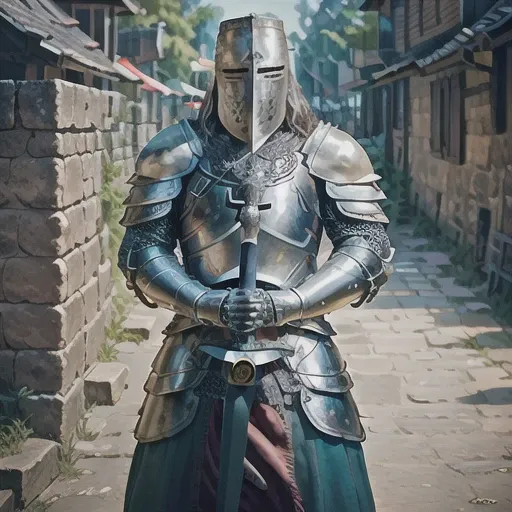 an heavyknight, standing in front of medieval village, holding a mace,waering armor, tabar, full-length photo, 70mm lens, symmetrical, posing, sharp, textured skin, realistic,intricated detailed, detailed gauntlet ,(perfect fingers:1.2), photographed by a Nikon Z7 II Camera,(high detailed armor:1.2),8k uhd, <lora:heavyknight:0.8>