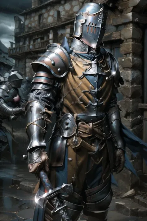 close-up RAW photo, detailed textures, sharp focus, ultra-high pixel detail, intricate, realistic, movie scene, cinematic, high-quality, full colors, incredibly detailed, 4k, 8k, 16k, hyper-realistic, RAW photo, masterpiece, ultra-detailed, professionally color graded, professional photography
photograph of a Teutonic Order Knight on a battle line, dark skies, dark clouds, (heavy rain:1.2), reflections in armor, battle, great sword held in one hand, belts, massive pauldrons, teutonic winged helmet, teutonic shield, early crusader helmet, bascinet, towering figure. <lora:RogueMask:0.8>