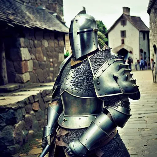 an heavyknight, standing in front of medieval village, holding halberd,waering armor, tabar, full-length photo, 70mm lens, symmetrical, posing, sharp, textured skin, realistic,intricated detailed, detailed gauntlet ,(perfect fingers:1.2), photographed by a Nikon Z7 II Camera,(high detailed armor:1.2),8k uhd, <lora:heavyknight:0.8>
