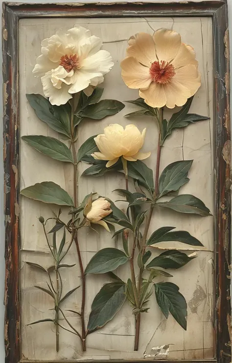 masterpiece,best quality,<lora:tbh229-sdxl:0.9>,style of Herbarium decaying peonies