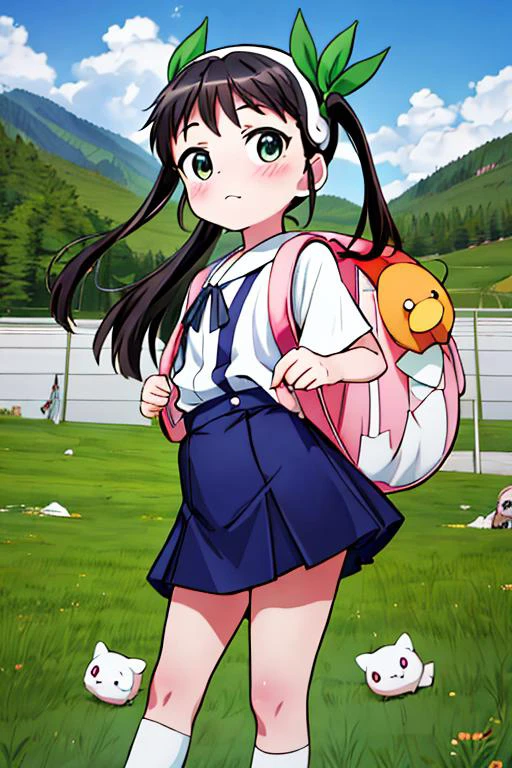 masterpiece, best quality,ultra detail, <lora:anmnr01:0.3> <lora:add_detail:0.5>,<lora:GoodHands-vanilla:0.8>,mayoi_hachikuji <lora:hachikuji-v3:0.8>,outdoor,petite,chibi,green_ribbon,hachipack,backpack,comic,hometown , <lora:Icy Cold Comics:0.9>comic_panel_layout