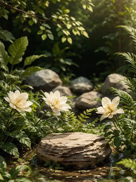 (Best quality,masterpiece:1.2), <lora:DSchangjing-000015:0.5>, Realistic, RAW photo, dslr, soft lighting, film grain, Fujifilm XT3, Screen Space Refraction,
Photography\(environment\), realistic, still life,
display stone, flower, day, scenery, plant, water, outdoors,
sky, flower, rock, leaf,
no humans, blurry background, depth of field, blurry,