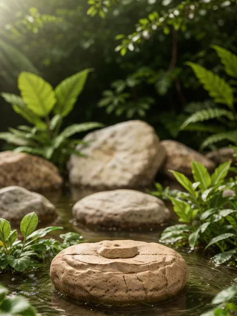 (Best quality,masterpiece:1.2), <lora:DSchangjing-000015:0.5>, Realistic, RAW photo, dslr, soft lighting, film grain, Fujifilm XT3, Screen Space Refraction,
Photography\(environment\), realistic, still life, 
display stone, flower, day, scenery, plant, water, outdoors, 
sky, flower, rock, leaf, 
no humans, blurry background, depth of field, blurry,