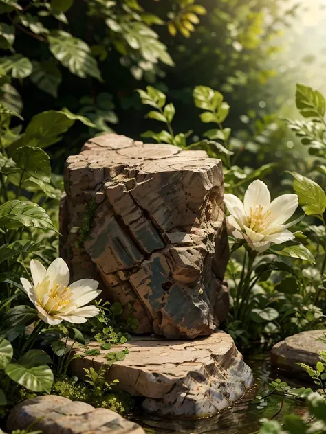 (Best quality,masterpiece:1.2), <lora:DSchangjing-000015:0.5>, Realistic, RAW photo, dslr, soft lighting, film grain, Fujifilm XT3, Screen Space Refraction,
Photography\(environment\), realistic, still life,
display stone, flower, day, scenery, plant, water, outdoors,
sky, flower, rock, leaf,
no humans, blurry background, depth of field, blurry,