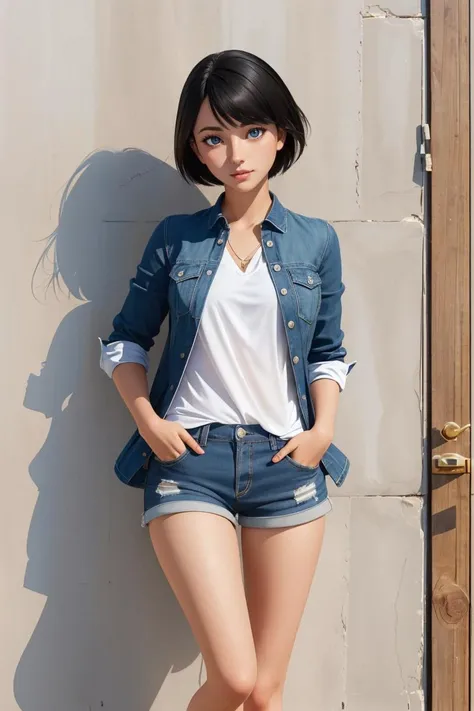 professional  full body photo of natsumi, 1girl, short hair, black hair, blue eyes, shorts,
detailed skin, detailed eyes, detailed face,
volumetric light, highrez, masterpiece, best quality,
<lora:natsumi-10:0.25:MIDD>