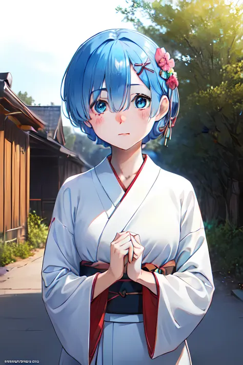 1girl, Rem, <lora:Rem_V1-000003:0.9>, (yukata:1.2),, (masterpiece:1.2), highres, best quality, 8k,