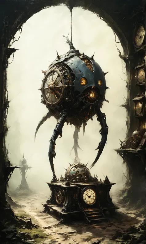 a <lora:RPGAnkhegXL:0.7> ankheg at a Clockwork automaton shop with moving displays, ultra-fine digital painting, <lora:xl_more_art-full_v1:0.3>,   <lora:Desolation:0.7>