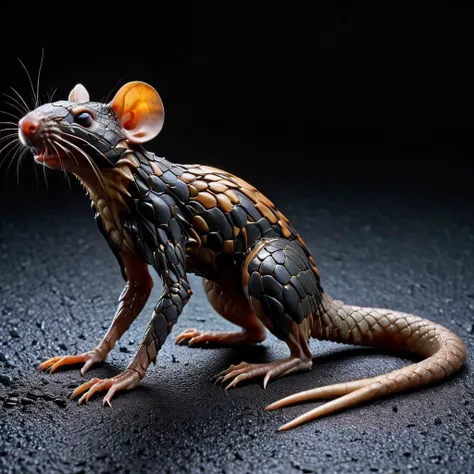 Make me a rat with porcupine spikes, a lizard scales that can camouflage, an arachnoid eyes, with a bat like ears