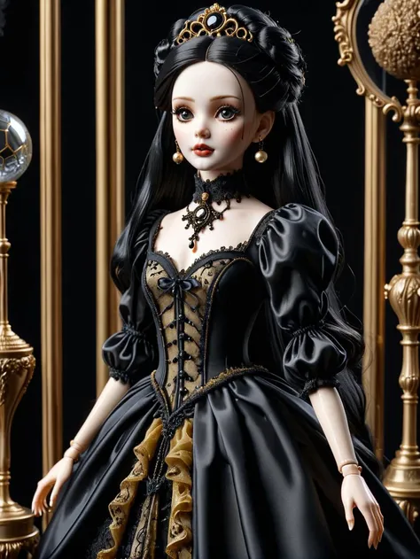 luxury product style, a Ballâjointed Doll Marionette wearing gothic dress made of gold ais-tarmac, ((ais-tarmac)), (((ball joint))),((lifeless)),((inorganic)),1girl,beautiful detailed glass eye,handled hair,gorgeous hair, expressionless, indifferent, hyperrealistic, Classical decoration, rococo style <lora:Fresh_Tarmac_SXDL:1>, elegant, sophisticated, high-end, luxurious, professional, highly detailed
