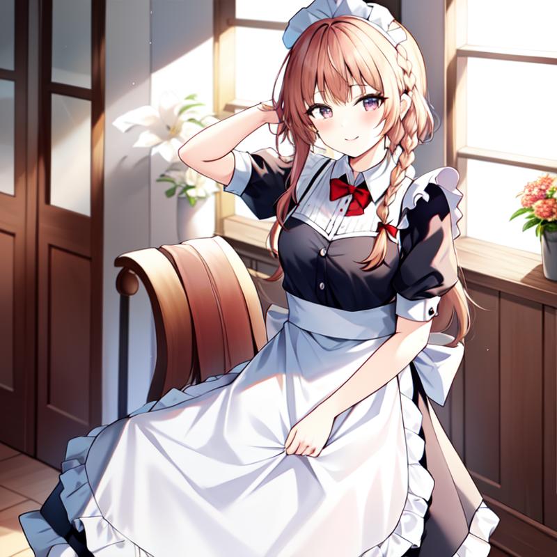 Anime character sitting on a chair in a room with a window - SeaArt AI