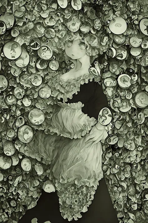 Masterpiece, best quality, 1girl,
<lora:kwFemaleBeta92_SDXL_v1:1>,
graphic artist's pareidolia photography work,music in her head ,dreamy collages, black mountain college, pop inspo, bold figuration, split toning ,hyper detailed