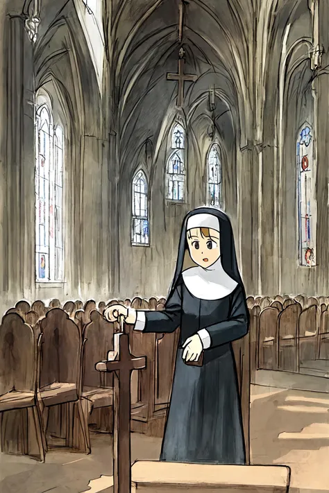 Masterpiece, best quality, 1girl,
<lora:kwFemaleBeta92_SDXL_v1:1>, nun,church,cross,bible